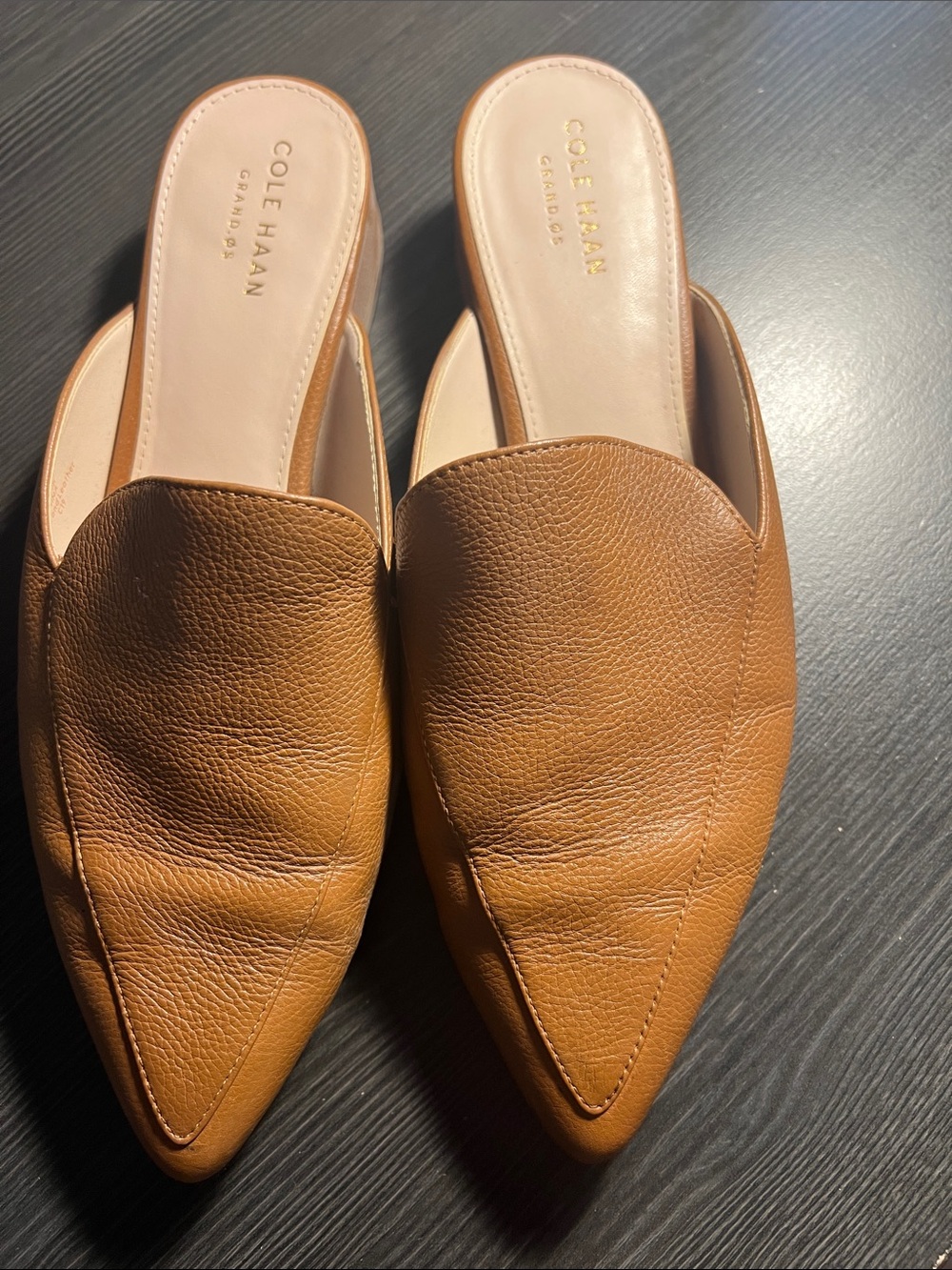 Cole Haan Brown Pointed-Toe Leather Slip-On Mules